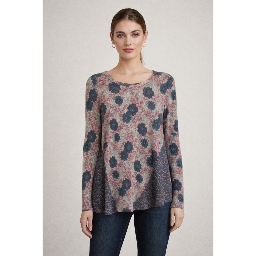 Mystree Womens Floral‎ Print Long Sleeve Tunic Top Size L Acrylic Wool Blend